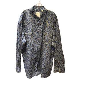 Roper Western Shirt Mens Sz 3XLT Cowboy Pearl Snap Paisley Blue Triple Stitching